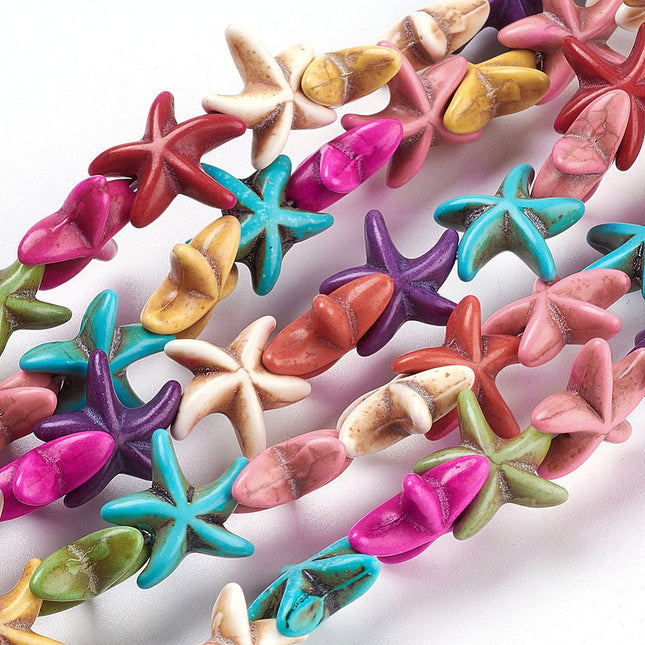 Synthetical Turquoise Starfish Beads – Mixed Colours, 14mm, ±36–38pcs Strand