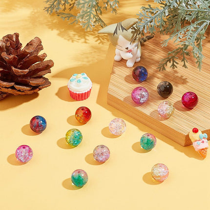 Transparent Crackle Glass Beads – Mixed Colour Round 10mm, 100–105pcs Box