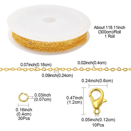 DIY Chain Bracelet & Necklace Kit – Brass Heart Link Chains, Jump Rings & Golden Lobster Clasps