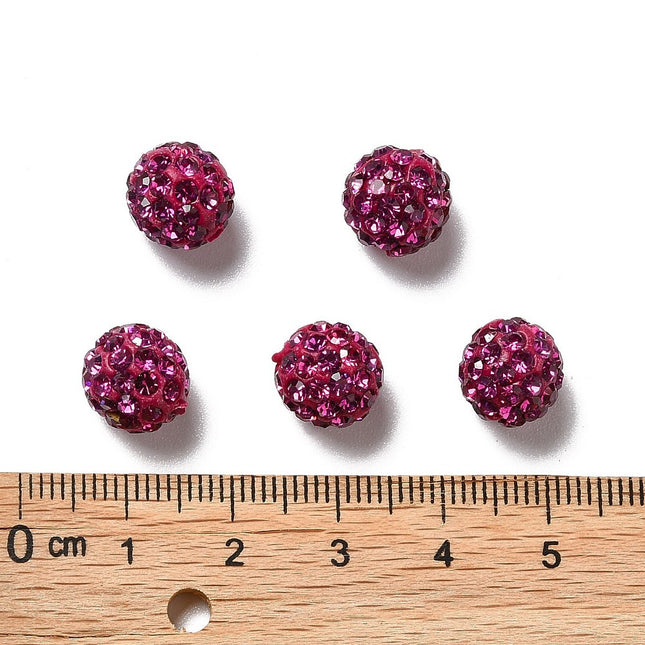 Pave Disco Ball Beads Fuchsia Pink – Grade A Polymer Clay Rhinestone Beads, Round 10 mm