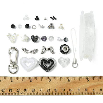 DIY Mobile Phone Strap Making Kit – Alloy, Glass & Acrylic Beads, Black Set