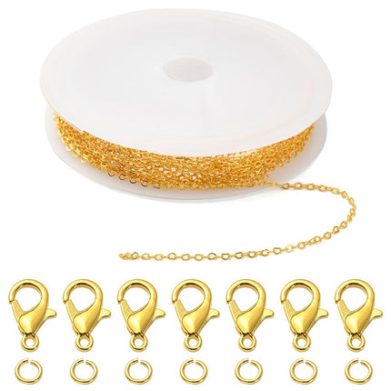 DIY Chain Bracelet & Necklace Kit – Brass Heart Link Chains, Jump Rings & Golden Lobster Clasps