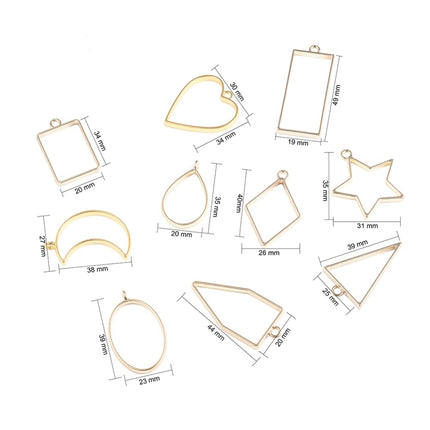 Rack Plating Alloy Open Back Bezel Pendants, For DIY UV Resin, Epoxy Resin, Pressed Flower Jewelry, Mixed Shape, Mixed Color, 30pcs/set
