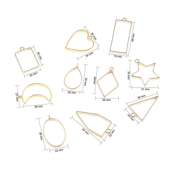 Rack Plating Alloy Open Back Bezel Pendants, For DIY UV Resin, Epoxy Resin, Pressed Flower Jewelry, Mixed Shape, Mixed Color, 30pcs/set
