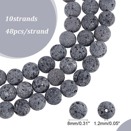 Unwaxed Natural Lava Rock Beads – 8mm Round, ±48pcs Strand