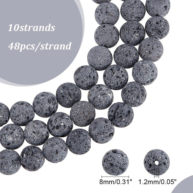 Unwaxed Natural Lava Rock Beads – 8mm Round, ±48pcs Strand