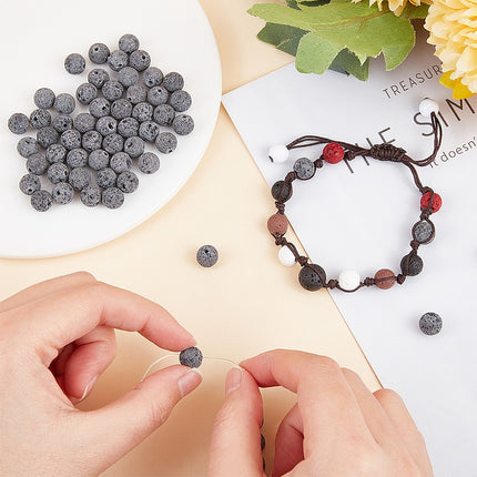 Unwaxed Natural Lava Rock Beads – 8mm Round, ±48pcs Strand