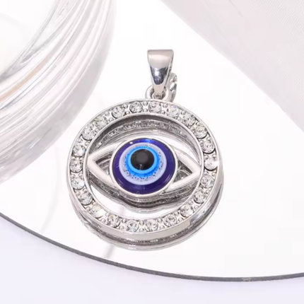 Eye‑Shaped Blue Turkish Evil Eye Crystal Pendant – 25×34mm Protective Charm for DIY Jewelry Making