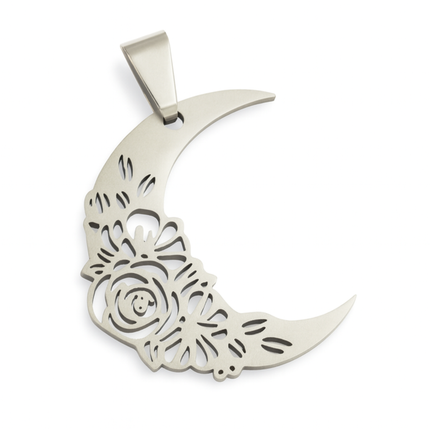 Luna Floral Moon Stainless Steel Pendant - 37mm x 28mm DIY Jewelry Making