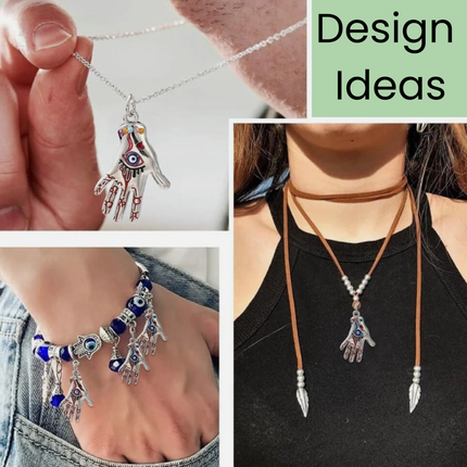 Enamel Hamsa Hand Evil Eye Pendant – Colorful Protective Charm for DIY Necklace & Earring Making