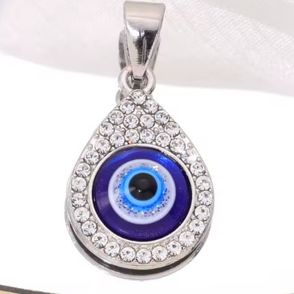 Teardrop Blue Turkish Evil Eye Pendant – 15.8×23mm Crystal Charm for DIY Jewelry Making