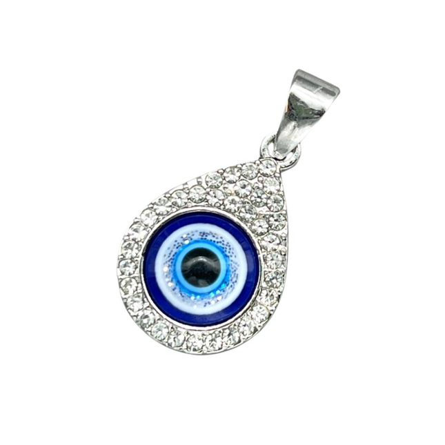 Teardrop Blue Turkish Evil Eye Pendant – 15.8×23mm Crystal Charm for DIY Jewelry Making