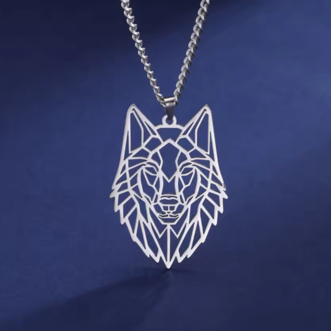 Wolf Cutout Stainless Steel Pendant – 30×42mm Animal Totem Charm for DIY Jewelry Making