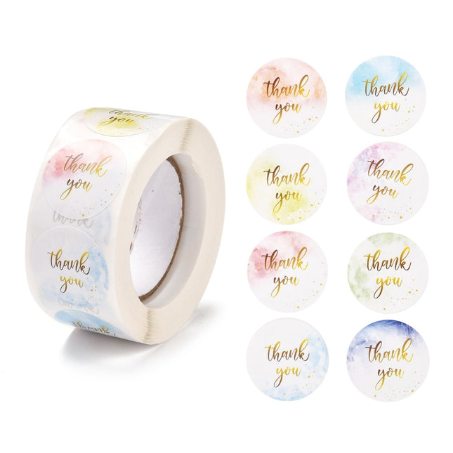 Thank You Theme Self‑Adhesive Stickers – Round, Colorful, 25mm, 500pcs Roll