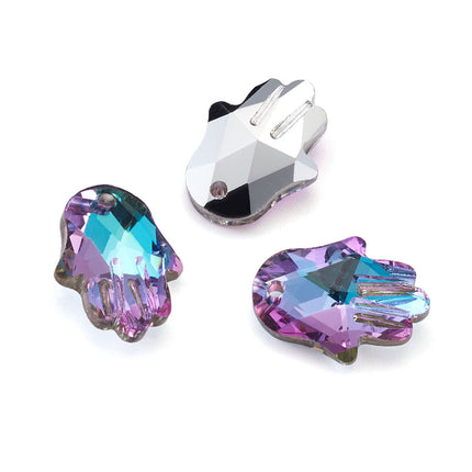 Glass Rhinestone Pendants – Faceted Hamsa Hand, Light Amethyst Imitation Austrian Crystal