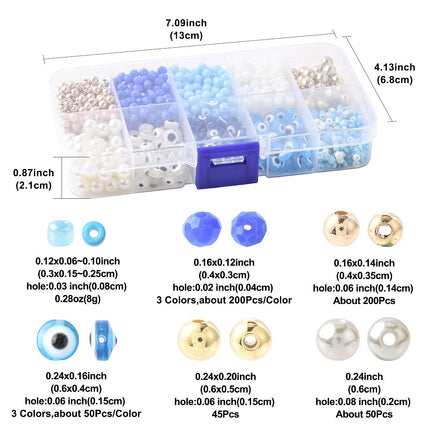 Mixed Bead Set – 150 Resin Evil Eye Beads, 600 Glass Beads, Seed Beads, CCB Beads & Imitation Pearls, Multi‑Colour Jewelry Making Kit