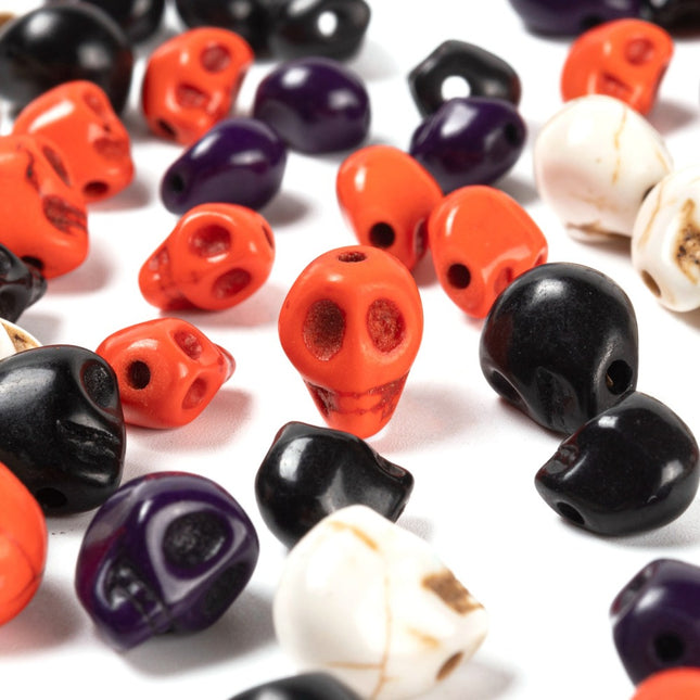 280pcs Dyed Synthetic Turquoise Skull Beads – 2 Sizes, Mixed Colors for DIY Jewelry