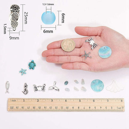 DIY Ocean Theme Earring Kit – Amazonite, Synthetic Turquoise, Glass Beads, Alloy Pendants & Brass Hooks