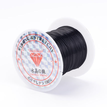 Black Flat Elastic Crystal String 0.8mm – Stretch Bracelet Beading Thread for Jewelry Making, 10m Roll