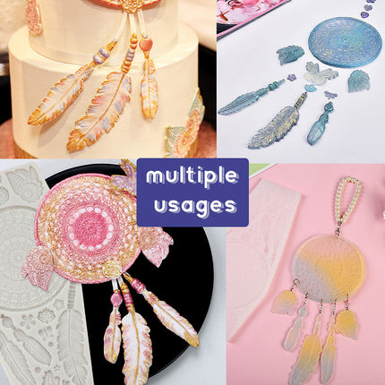 Silicone Mold Dream Catcher DIY Pendant Making Set – Woven Net/Web Mold with Screw Eye Pins, Jump Rings, Pipettes & Finger Cots, White