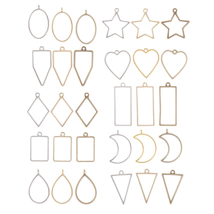 Rack Plating Alloy Open Back Bezel Pendants, For DIY UV Resin, Epoxy Resin, Pressed Flower Jewelry, Mixed Shape, Mixed Color, 30pcs/set
