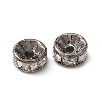 Brass Rhinestone Spacer Beads – Grade A Rondelle with Straight Flange, Crystal Gunmetal Finish