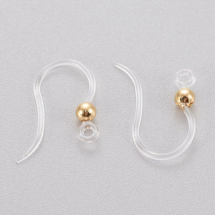 Eco‑Friendly Plastic Earring Hooks with 304 Stainless Steel Beads, Horizontal Loop, Round, Real 18K Gold Plated