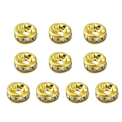 Brass Rhinestone Spacer Beads – Grade A Rondelle with Straight Flange, Crystal Golden Finish