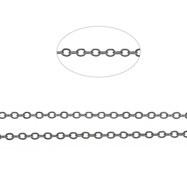 Gunmetal Brass Cable Chain – Flat Oval, Soldered, Nickel‑Free, 3m Roll