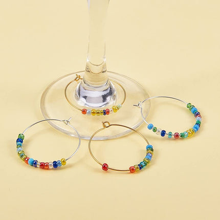 Brass Wine Glass Charm Rings / Hoop Earring Bases – Mixed Colours, 30mm