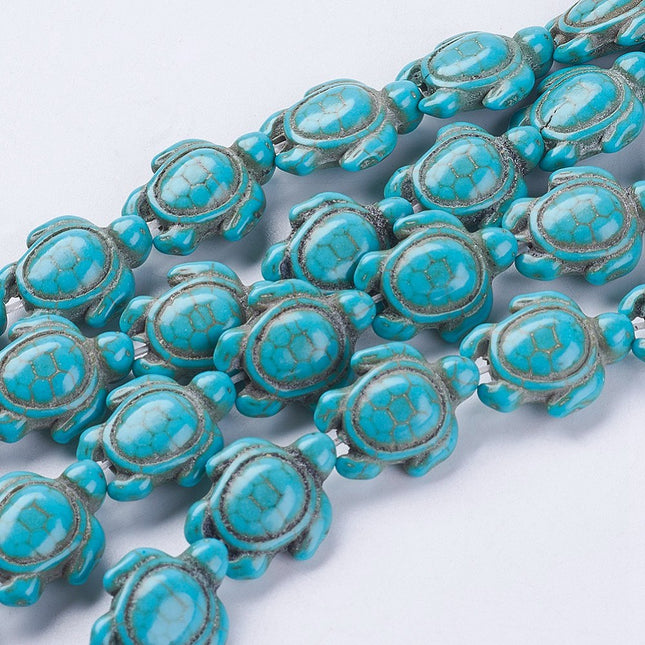 Synthetic Turquoise Turtle Bead Strand – Dyed &amp; Heated, Antique White