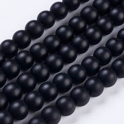 Frosted Synthetic Black Stone Beads Strand – Round 6mm, 65pcs, 1mm Hole