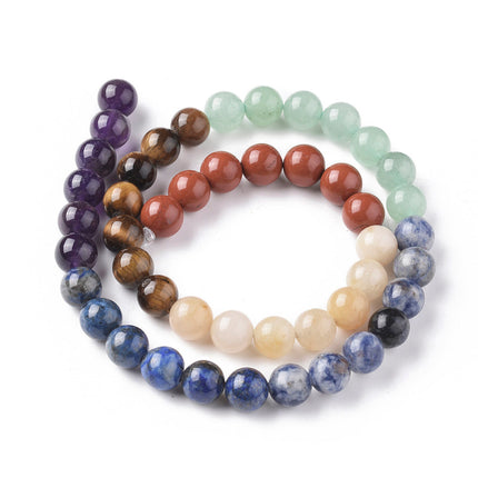 Chakra Gemstone Beads Strands – Round Natural Jasper, Aventurine, Tiger Eye, Lapis, Amethyst