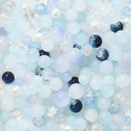 Mixed Style Glass Beads – Round 8–10mm, Alice Blue Assorted Sizes, ~100pcs Craft Pack