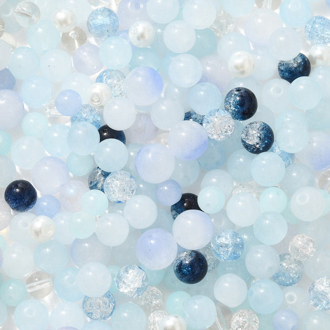Mixed Style Glass Beads – Round 8–10mm, Alice Blue Assorted Sizes, ~100pcs Craft Pack