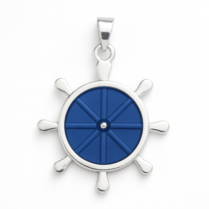 Blue Turkish Evil Eye Ship Wheel Pendant – 35×39mm Boho Crystal Charm for DIY Necklace & Jewelry Making
