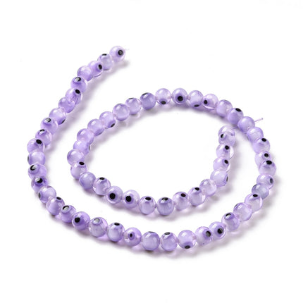Handmade Evil Eye Lampwork Beads – Violet Round 6 mm, 64‑pc Strand (37 cm)