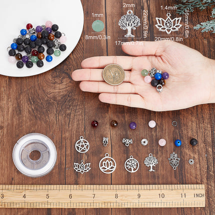 DIY Yoga Bracelet Kit – Mixed Gemstone Round Beads with Tree of Life, Star, Lotus & Hamsa Pendants