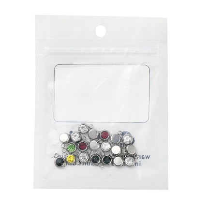 20pcs 303 Stainless Steel Rhinestone Charms – Flat Round Birthstone Necklace Charms, Mixed Colors