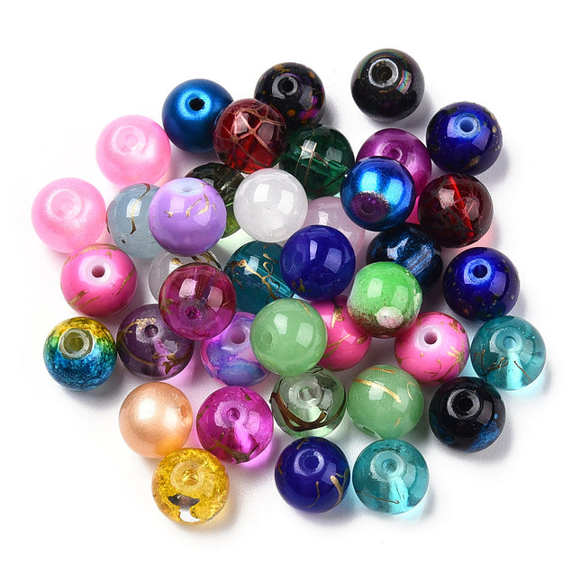 Mixed Style & Mixed Color Round Spray Painted Glass Beads – Vibrant Jewelry Making Supplies