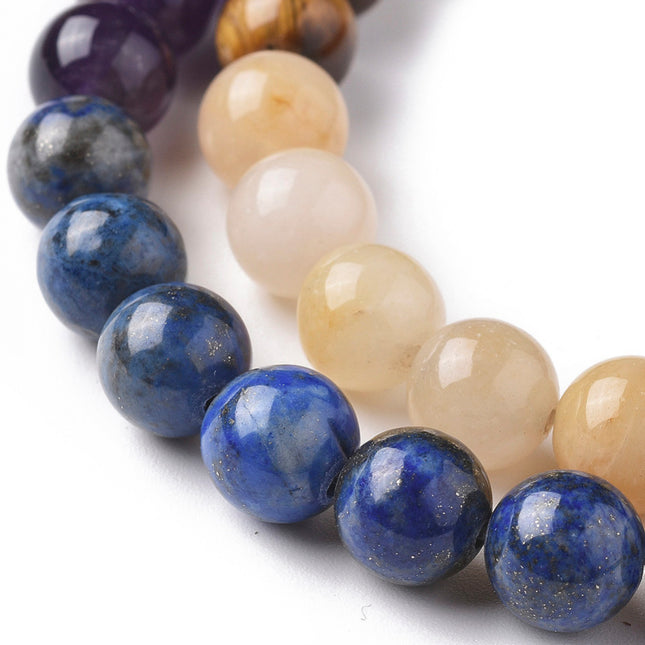 Chakra Gemstone Beads Strands – Round Natural Jasper, Aventurine, Tiger Eye, Lapis, Amethyst