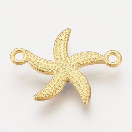 Rhinestone Starfish Connectors – Cadmium & Lead Free Alloy Links with Red Evil Eye, Golden, 28mm (5pcs)