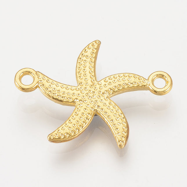Rhinestone Starfish Connectors – Cadmium & Lead Free Alloy Links with Red Evil Eye, Golden, 28mm (5pcs)