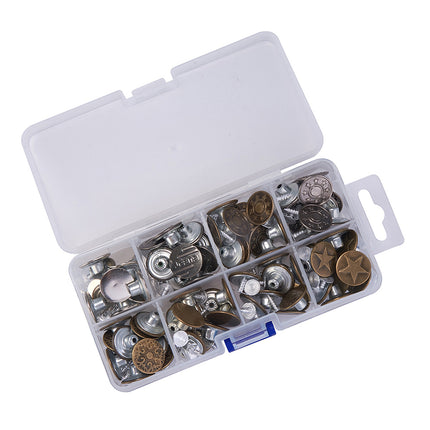 Iron Button Pins for Jeans, Garment Accessories, Flat Round with Pattern, Mixed Color, 6 pattern