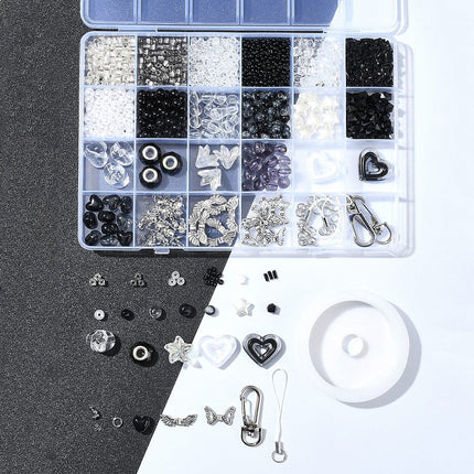 DIY Mobile Phone Strap Making Kit – Alloy, Glass & Acrylic Beads, Black Set