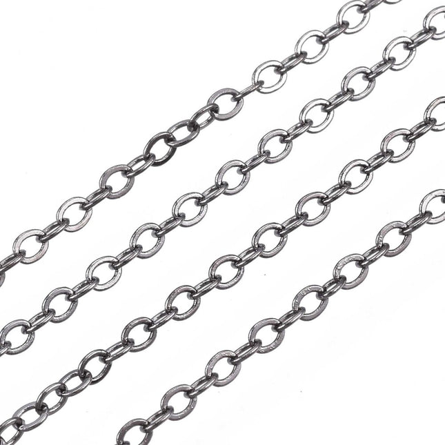 Gunmetal Brass Cable Chain – Flat Oval, Soldered, Nickel‑Free, 3m Roll
