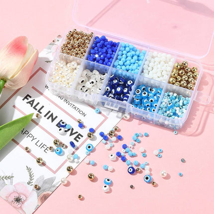 Mixed Bead Set – 150 Resin Evil Eye Beads, 600 Glass Beads, Seed Beads, CCB Beads & Imitation Pearls, Multi‑Colour Jewelry Making Kit