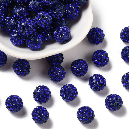Pave Disco Ball Beads – Grade A Polymer Clay Rhinestone Beads, Round 10mm, Sapphire
