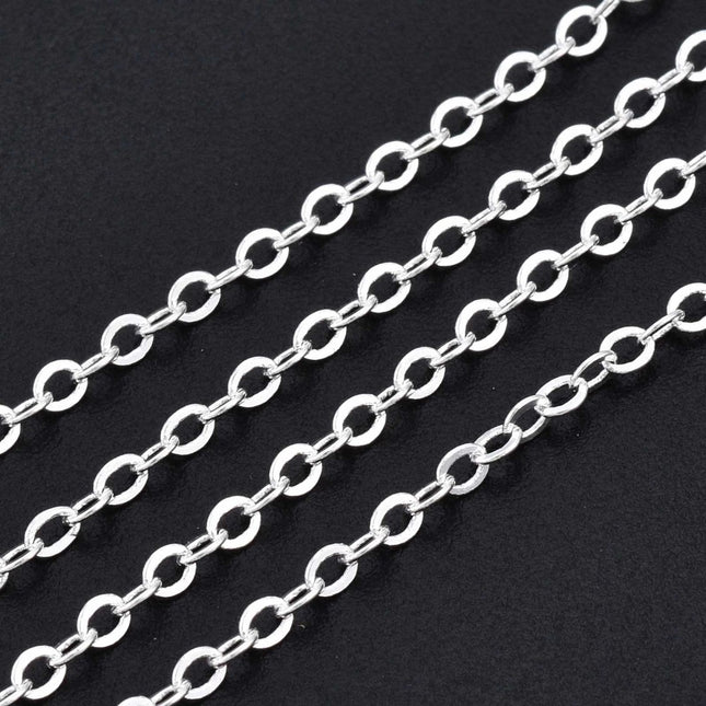 Silver Brass Cable Chain – Flat Oval, Soldered, Nickel‑Free