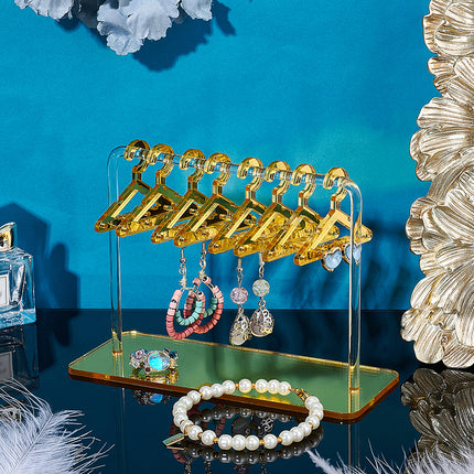 Acrylic Earring Display Stands, Coat Hanger Shape, Gold Finish